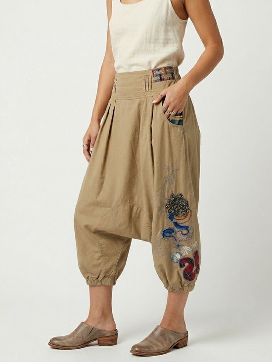 Desigual Pants - Desigual Drop Crotch Sequin Patchwork Boho Pants Size 30